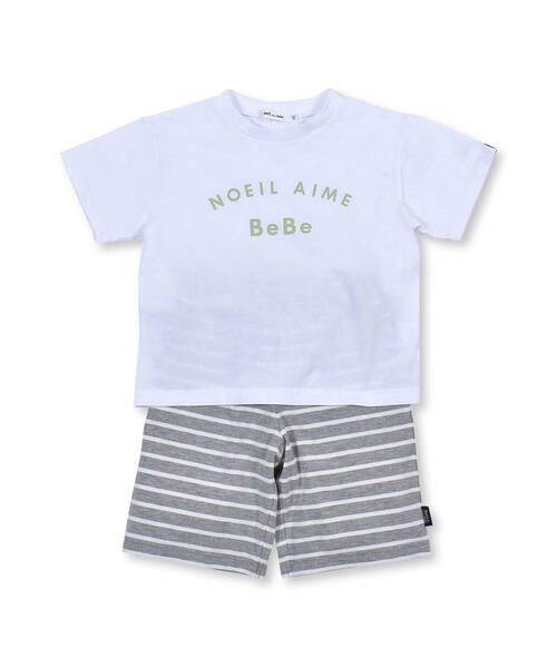 Noeil aime BeBe / ノイユ エーム べべ セットアップ | 2点 セット ロゴ プリント Tシャツ + ボーダー パンツ (80~130cm) | 詳細11