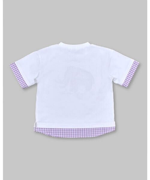 Noeil aime BeBe / ノイユ エーム べべ Tシャツ | アニマル プリント 裾 ギンガムチェック 切り替え 天竺 Tシャツ (80~130cm) | 詳細2