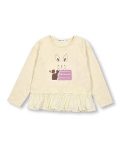 アニマル ウサギ フェイス 前面 プリント フリル 天竺 Tシャツ (80~130cm)