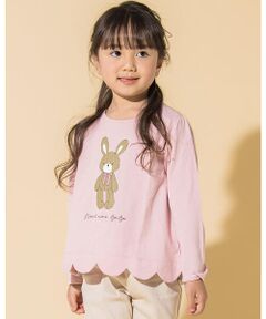 アニマル ウサギ  ぬいぐるみ プリント 裾 スカラップ Tシャツ (80~130cm)