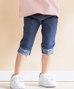 ストレッチデニム裾裏花柄ホソミパンツ(80~130cm)