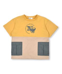 恐竜プリントポケット付き配色Tシャツ(80~130cm)