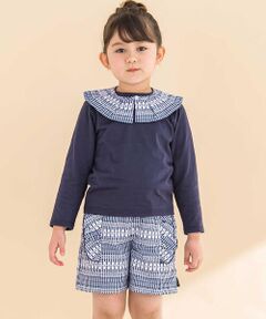 Noeil aime BeBe / ノイユ エーム べべ セットアップ | 【お揃い】ギンガムチェック付け襟Tシャツ+パンツセット(80~130cm)