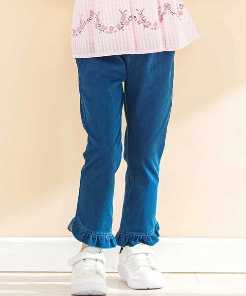 Noeil aime BeBe/ノイユ エーム べべ デニムニット裾フリルパンツ(90~130cm) ネイビー 90cm Noeil aime BeBe/ノイユ エーム べべ デニムニット裾フリルパンツ(90~130cm) ネイビー 90cm