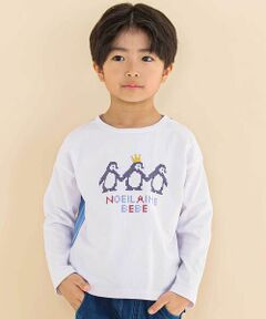 Noeil aime BeBe / ノイユ エーム べべ Tシャツ | 天竺切り替えビットペンギンプリントTシャツ(80~130cm)
