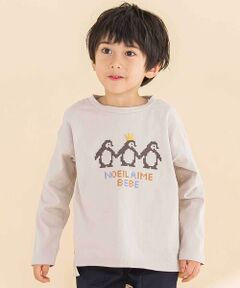 Noeil aime BeBe / ノイユ エーム べべ Tシャツ | 天竺切り替えビットペンギンプリントTシャツ(80~130cm)