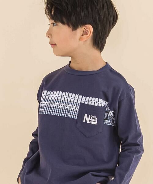 Noeil aime BeBe / ノイユ エーム べべ Tシャツ | 【お揃い】天竺ギンガムJQ切り替えTシャツ(80~130cm) | 詳細4