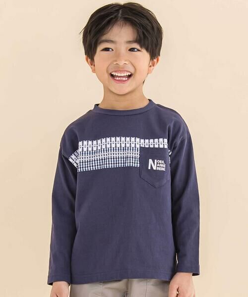 Noeil aime BeBe/ノイユ エーム べべ 【お揃い】天竺ギンガムJQ切り替えTシャツ(80~130cm) ネイビー 80cm Noeil aime BeBe/ノイユ エーム べべ 【お揃い】天竺ギンガムJQ切り替えTシャツ(80~130cm) ネイビー 80cm
