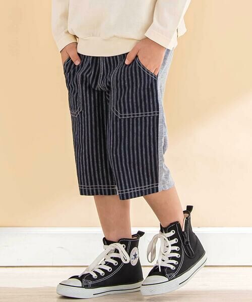 Noeil aime BeBe/ノイユ エーム べべ ストライプx天竺ハーフパンツ(80~130cm) ネイビー系 110cm Noeil aime BeBe/ノイユ エーム べべ ストライプx天竺ハーフパンツ(80~130cm) ネイビー系 110cm