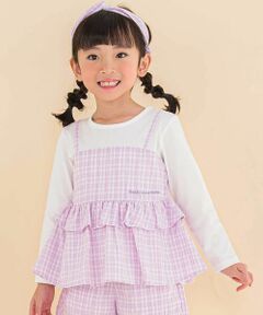 Noeil aime BeBe / ノイユ エーム べべ Tシャツ | 【お揃い】ワッシャーチェックキャミ重ね着風長袖Tシャツ(80~130cm)