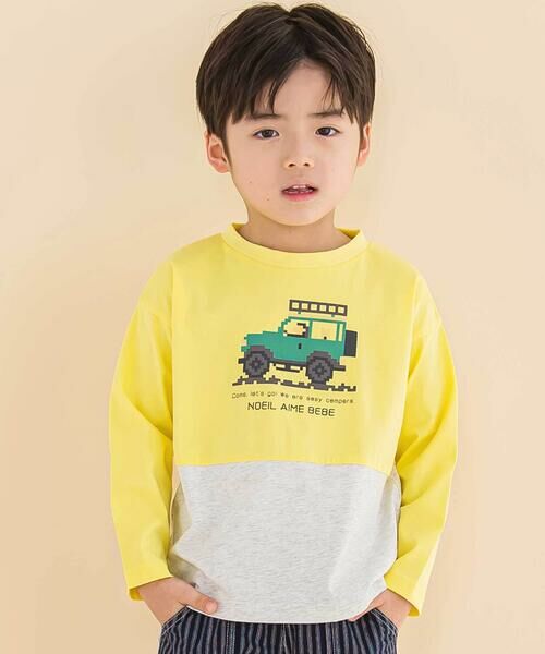 Noeil aime BeBe/ノイユ エーム べべ 天竺スパンフライス配色くるまプリント長袖Tシャツ(80~130cm) イエロー系 100cm Noeil aime BeBe/ノイユ エーム べべ 天竺スパンフライス配色くるまプリント長袖Tシャツ(80~130cm) イエロー系 100cm