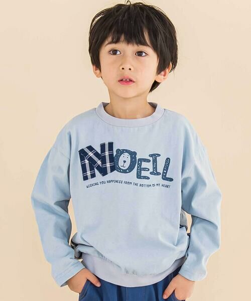 Noeil aime BeBe/ノイユ エーム べべ 天竺チェックロゴ長袖Tシャツ(80~130cm) ブルー 110cm Noeil aime BeBe/ノイユ エーム べべ 天竺チェックロゴ長袖Tシャツ(80~130cm) ブルー 110cm