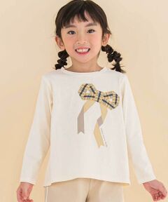 Noeil aime BeBe / ノイユ エーム べべ Tシャツ | 天竺チェックリボン長袖Tシャツ(80~130cm)