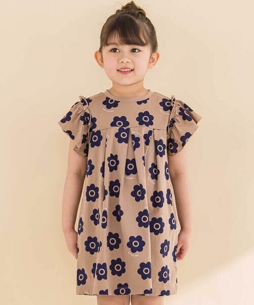 Noeil aime BeBe/ノイユ エーム べべ 【お揃い】花柄プリント天竺ワンピース(80~130cm) ブラウン系 90cm Noeil aime BeBe/ノイユ エーム べべ 【お揃い】花柄プリント天竺ワンピース(80~130cm) ブラウン系 90cm