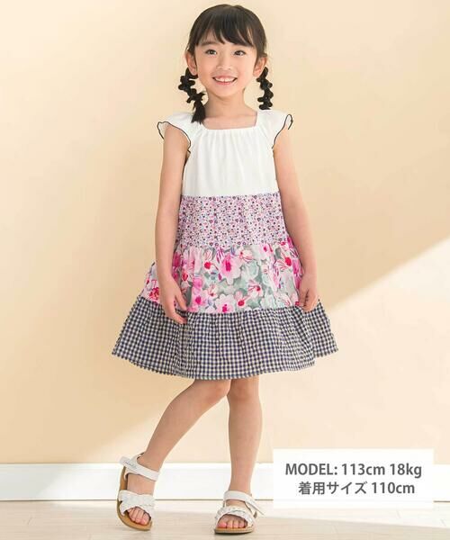 Noeil aime BeBe / ノイユ エーム べべ ミニ丈・ひざ丈ワンピース | 【お揃い】花柄チェックティアードワンピース(90~130cm) | 詳細1