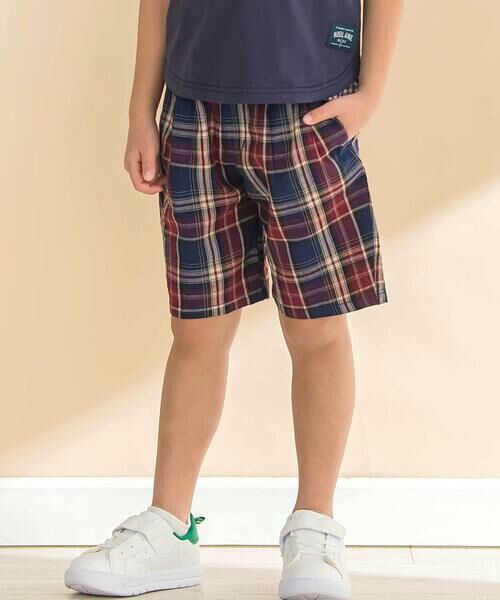 Noeil aime BeBe/ノイユ エーム べべ チェックタック入りハーフパンツ(80~130cm) ボルドー系 90cm Noeil aime BeBe/ノイユ エーム べべ チェックタック入りハーフパンツ(80~130cm) ボルドー系 90cm