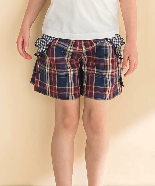 Noeil aime BeBe/ノイユ エーム べべ 【お揃い】花柄チェックポケットフリルキュロット(90~130cm) ボルドー系 90cm Noeil aime BeBe/ノイユ エーム べべ 【お揃い】花柄チェックポケットフリルキュロット(90~130cm) ボルドー系 90cm