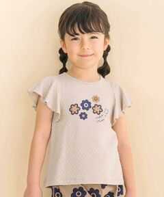 Noeil aime BeBe / ノイユ エーム べべ Tシャツ | フレアスリーブお花プリント半袖Tシャツ(80~130cm)
