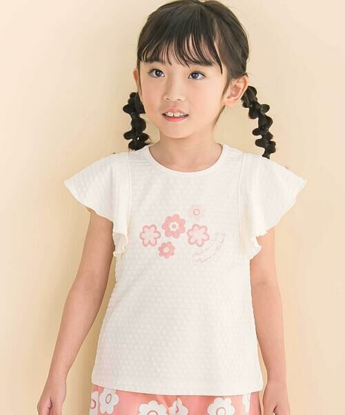 Noeil aime BeBe/ノイユ エーム べべ フレアスリーブお花プリント半袖Tシャツ(80~130cm) オフホワイト 100cm Noeil aime BeBe/ノイユ エーム べべ フレアスリーブお花プリント半袖Tシャツ(80~130cm) オフホワイト 100cm
