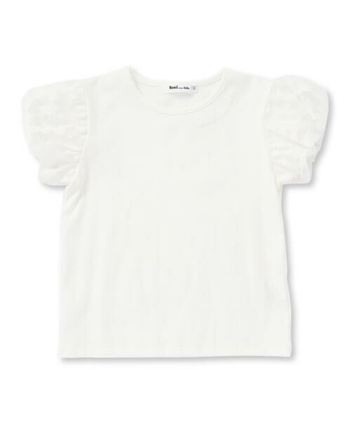 Noeil aime BeBe/ノイユ エーム べべ フライスパフスリーブ半袖Tシャツ(80~130cm) ホワイト 90cm Noeil aime BeBe/ノイユ エーム べべ フライスパフスリーブ半袖Tシャツ(80~130cm) ホワイト 90cm