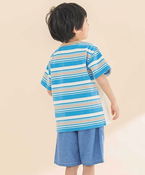 Noeil aime BeBe / ノイユ エーム べべ Tシャツ | ボーダー切り替え車プリント半袖Tシャツ(80~120cm) | 詳細2