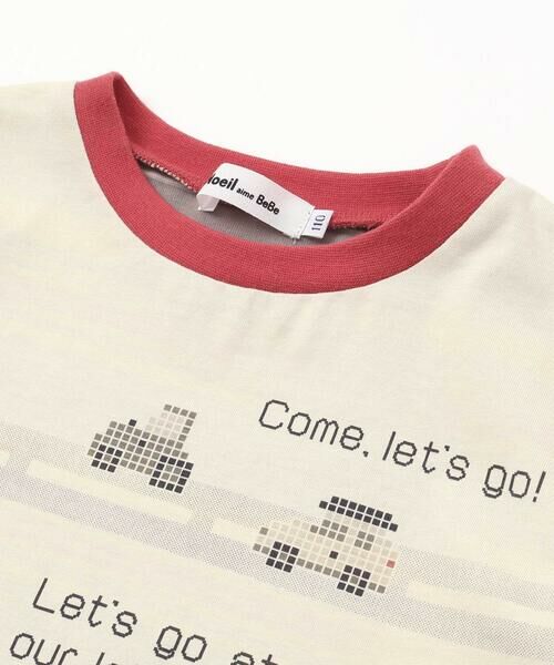 Noeil aime BeBe / ノイユ エーム べべ Tシャツ | ボーダー切り替え車プリント半袖Tシャツ(80~120cm) | 詳細9