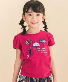 Noeil aime BeBe / ノイユ エーム べべ Tシャツ | 【お揃い】天竺花柄チェックパッチパフスリーブ半袖Tシャツ(80~130cm)