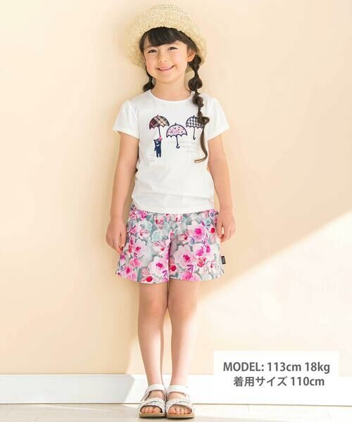 Noeil aime BeBe / ノイユ エーム べべ Tシャツ | 【お揃い】天竺花柄チェックパッチパフスリーブ半袖Tシャツ(80~130cm) | 詳細1