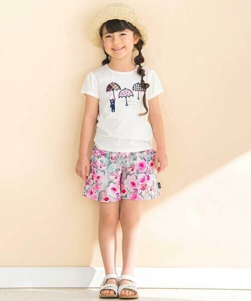 Noeil aime BeBe / ノイユ エーム べべ Tシャツ | 【お揃い】天竺花柄チェックパッチパフスリーブ半袖Tシャツ(80~130cm) | 詳細3