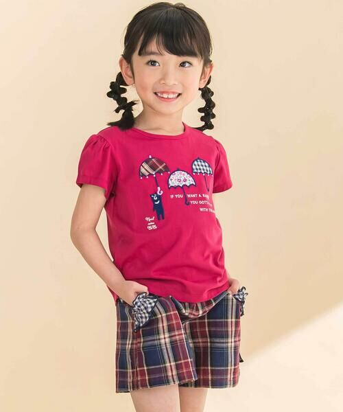 Noeil aime BeBe / ノイユ エーム べべ Tシャツ | 【お揃い】天竺花柄チェックパッチパフスリーブ半袖Tシャツ(80~130cm) | 詳細7