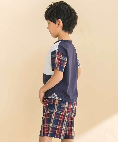 Noeil aime BeBe / ノイユ エーム べべ Tシャツ | 袖チェック配色半袖Tシャツ(80~130cm) | 詳細2