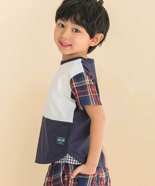 Noeil aime BeBe / ノイユ エーム べべ Tシャツ | 袖チェック配色半袖Tシャツ(80~130cm) | 詳細4