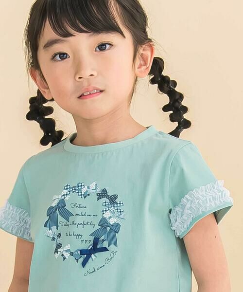 Noeil aime BeBe / ノイユ エーム べべ Tシャツ | 天竺袖フリルリボンプリント半袖Tシャツ(80~130cm) | 詳細5