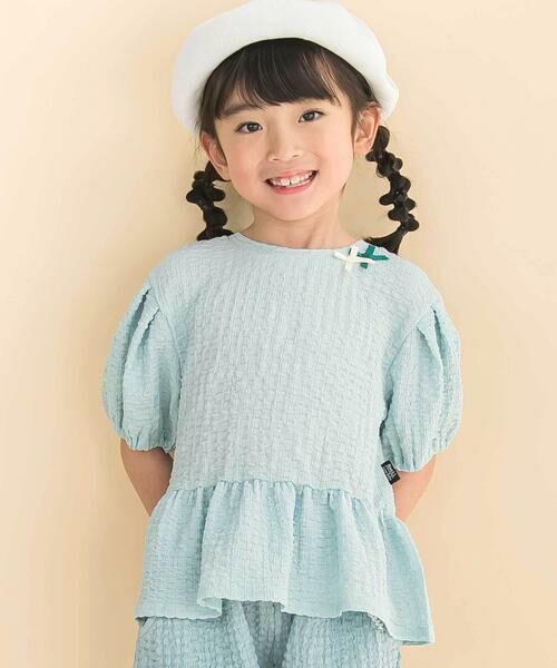 Noeil aime BeBe/ノイユ エーム べべ ふくれジャガードバルーン袖Tシャツ(90~130cm) グリーン 90cm Noeil aime BeBe/ノイユ エーム べべ ふくれジャガードバルーン袖Tシャツ(90~130cm) グリーン 90cm