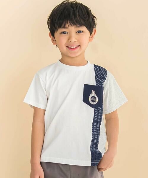 Noeil aime BeBe/ノイユ エーム べべ 天竺縦配色切り替え半袖Tシャツ(80~130cm) オフホワイト系 110cm Noeil aime BeBe/ノイユ エーム べべ 天竺縦配色切り替え半袖Tシャツ(80~130cm) オフホワイト系 110cm