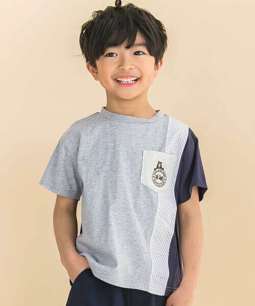 Noeil aime BeBe/ノイユ エーム べべ 天竺縦配色切り替え半袖Tシャツ(80~130cm) グレー系 90cm Noeil aime BeBe/ノイユ エーム べべ 天竺縦配色切り替え半袖Tシャツ(80~130cm) グレー系 90cm
