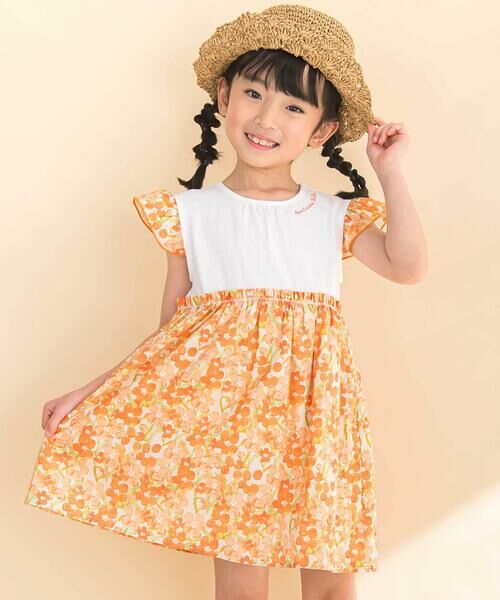 Noeil aime BeBe/ノイユ エーム べべ 【お揃い】水彩花柄プリント天竺ドッキングワンピース(80~130cm) オレンジ系 100cm Noeil aime BeBe/ノイユ エーム べべ 【お揃い】水彩花柄プリント天竺ドッキングワンピース(80~130cm) オレンジ系 100cm