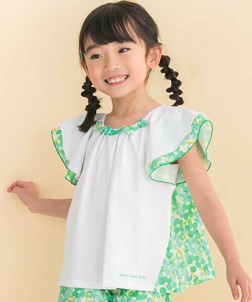 Noeil aime BeBe/ノイユ エーム べべ 【お揃い】水彩花柄フレアTシャツ(80~130cm) グリーン系 80cm Noeil aime BeBe/ノイユ エーム べべ 【お揃い】水彩花柄フレアTシャツ(80~130cm) グリーン系 80cm