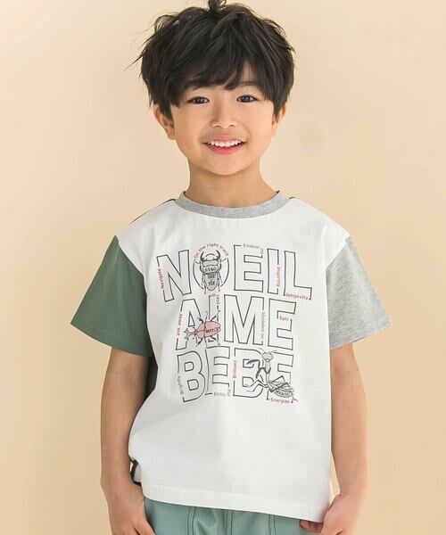 Noeil aime BeBe / ノイユ エーム べべ Tシャツ | 袖配色天竺半袖Tシャツ(80~130cm)(ホワイト系)