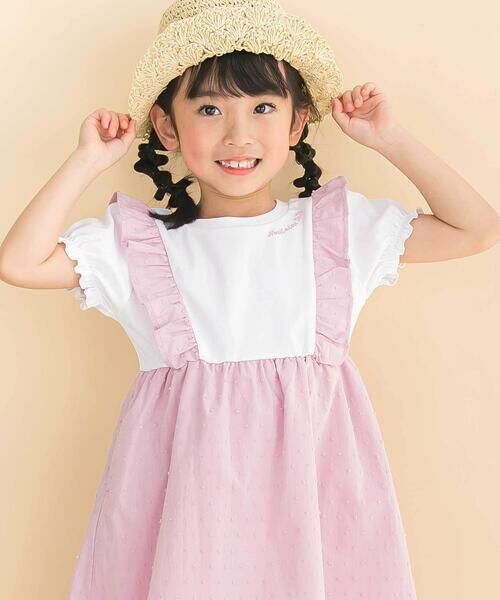 Noeil aime BeBe / ノイユ エーム べべ ミニ丈・ひざ丈ワンピース | 【お揃い】ドットドビーxストレッチフライス肩フリルドッキングワンピース(80~130cm) | 詳細3