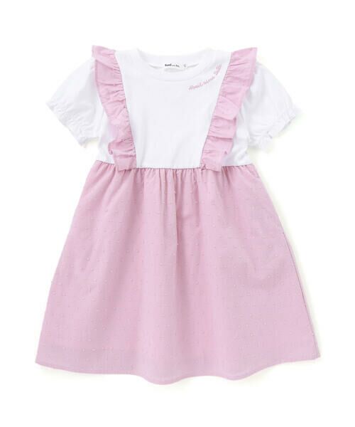 Noeil aime BeBe / ノイユ エーム べべ ミニ丈・ひざ丈ワンピース | 【お揃い】ドットドビーxストレッチフライス肩フリルドッキングワンピース(80~130cm) | 詳細4