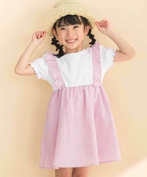 Noeil aime BeBe/ノイユ エーム べべ 【お揃い】ドットドビーxストレッチフライス肩フリルドッキングワンピース(80~130cm) ピンク 90cm Noeil aime BeBe/ノイユ エーム べべ 【お揃い】ドットドビーxストレッチフライス肩フリルドッキングワンピース(80~130cm) ピンク 90cm