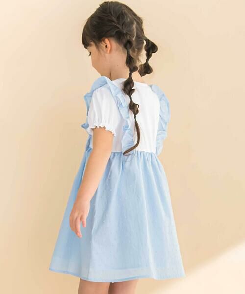 Noeil aime BeBe / ノイユ エーム べべ ミニ丈・ひざ丈ワンピース | 【お揃い】ドットドビーxストレッチフライス肩フリルドッキングワンピース(80~130cm) | 詳細7