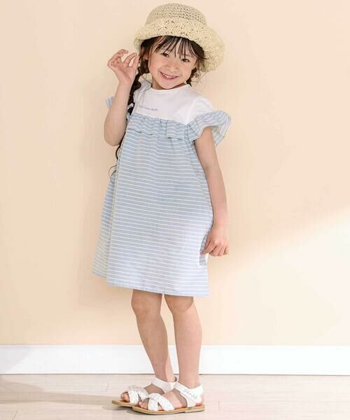 Noeil aime BeBe / ノイユ エーム べべ ミニ丈・ひざ丈ワンピース | 【お揃い】チェック柄ボーダー柄フリル付きワンピース(80~130cm) | 詳細1