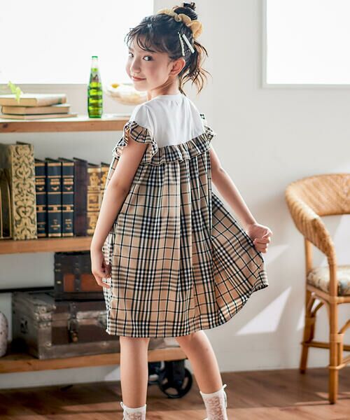 Noeil aime BeBe / ノイユ エーム べべ ミニ丈・ひざ丈ワンピース | 【お揃い】チェック柄ボーダー柄フリル付きワンピース(80~130cm) | 詳細6