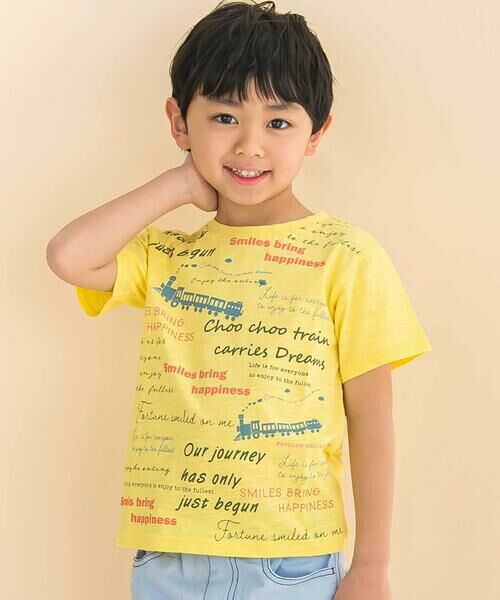 Noeil aime BeBe/ノイユ エーム べべ スラブ天竺トレインプリント半袖Tシャツ(80~130cm) イエロー 80cm Noeil aime BeBe/ノイユ エーム べべ スラブ天竺トレインプリント半袖Tシャツ(80~130cm) イエロー 80cm