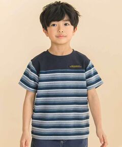 Noeil aime BeBe / ノイユ エーム べべ Tシャツ | 【お揃い】天竺ｘリップルボーダー切り替え半袖Tシャツ(80~130cm)