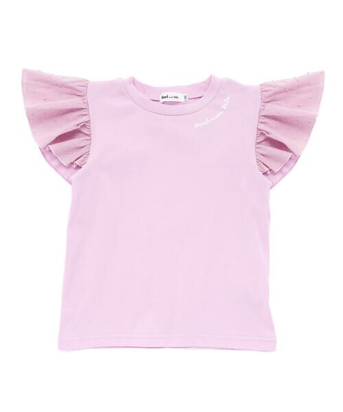 Noeil aime BeBe/ノイユ エーム べべ 【お揃い】ドットドビーxストレッチフライス肩フリル半袖Tシャツ(80~130cm) ピンク 130cm Noeil aime BeBe/ノイユ エーム べべ 【お揃い】ドットドビーxストレッチフライス肩フリル半袖Tシャツ(80~130cm) ピンク 130cm
