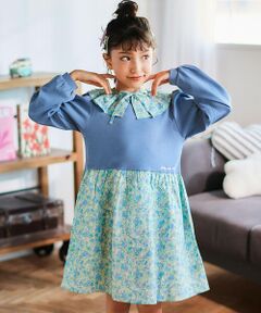 Noeil aime BeBe / ノイユ エーム べべ ミニ丈・ひざ丈ワンピース | 【お揃い】花柄付け襟＋花柄切り替えスムース長袖ワンピース(80~130cm)