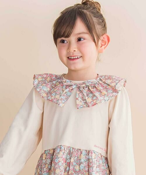 Noeil aime BeBe / ノイユ エーム べべ ミニ丈・ひざ丈ワンピース | 【お揃い】花柄付け襟＋花柄切り替えスムース長袖ワンピース(80~130cm) | 詳細2